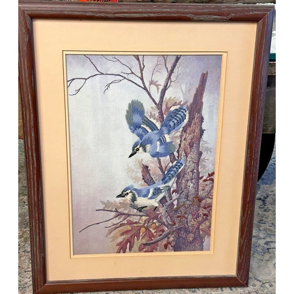Vintage 3D Blue Jay Framed Wall Art  Framed "Graceful Sentinel" by Ruane Manning